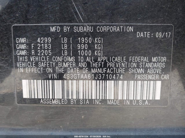 Subaru Impreza 2.0i 2018 4S3GTAA61J3710474 Image 9