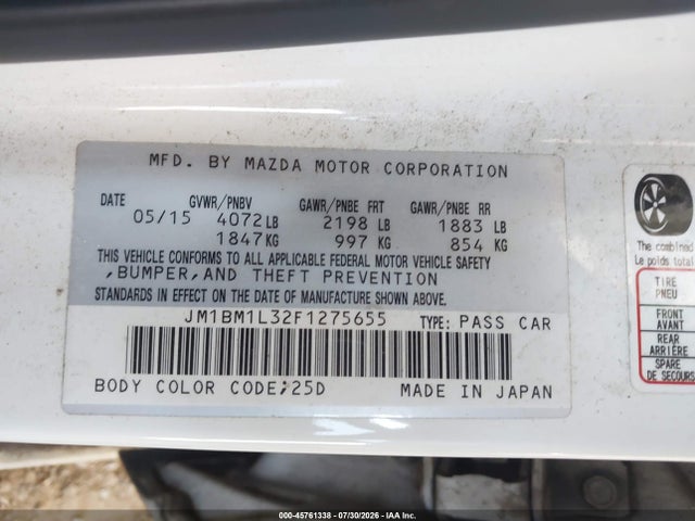 Продажа на аукционе авто 2015 Mazda Mazda3 S Touring, vin: JM1BM1L32F1275655, номер лота: 45761338