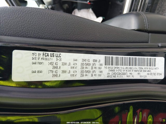 45761359 :رقم المزاد ، 1C4RDHDG8HC666471 vin ، 2017 Dodge Durango Gt Rwd مزاد بيع