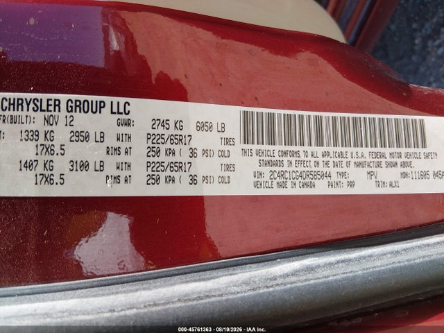 45761363 :رقم المزاد ، 2C4RC1CG4DR585044 vin ، 2013 Chrysler Town & Country Touring-l مزاد بيع