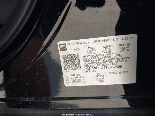 45761367 :رقم المزاد ، 3GNAXLEG6TL452556 vin ، 2026 Chevrolet Equinox Fwd Rs مزاد بيع