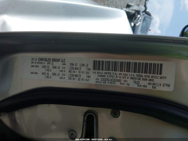 45761396 :رقم المزاد ، 3C63DRGL0CG220882 vin ، 2012 Ram 3500 St مزاد بيع