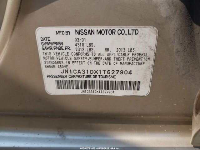 Aukcja sprzedaży 2001 Nissan Maxima Gxe, vin: JN1CA31DX1T627904, numer aukcji: 45761402