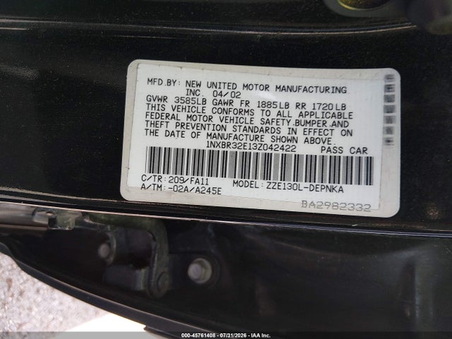 45761408 :رقم المزاد ، 1NXBR32E13Z042422 vin ، 2003 Toyota Corolla Le مزاد بيع