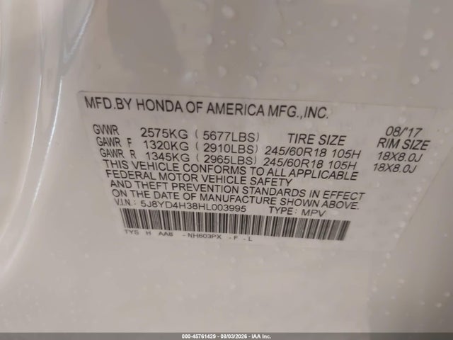 Продажа на аукционе авто 2017 Acura Mdx, vin: 5J8YD4H38HL003995, номер лота: 45761429