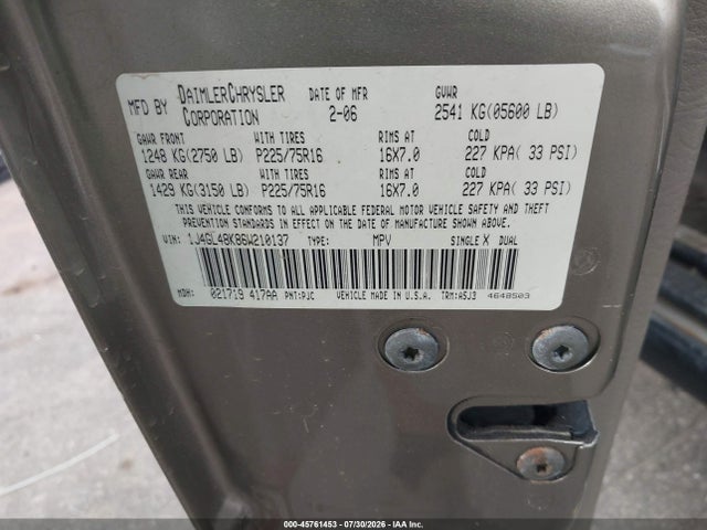 Aukcja sprzedaży 2006 Jeep Liberty Sport, vin: 1J4GL48K86W210137, numer aukcji: 45761453