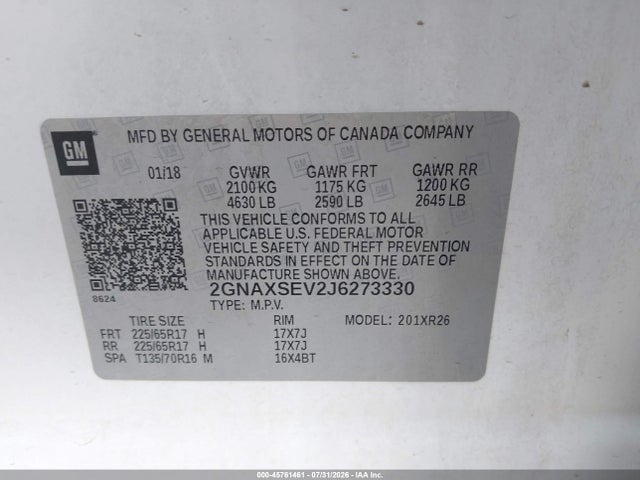 Chevrolet EQUINOX LT 2018 2GNAXSEV2J6273330 Image 9