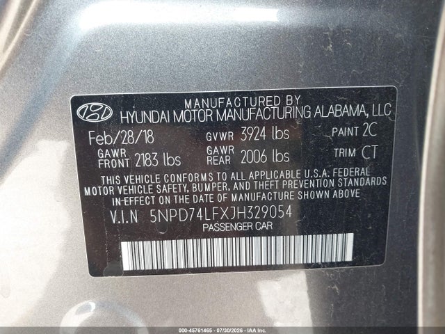 Продаж на аукціоні авто 2018 Hyundai Elantra Se, vin: 5NPD74LFXJH329054, номер лоту: 45761465