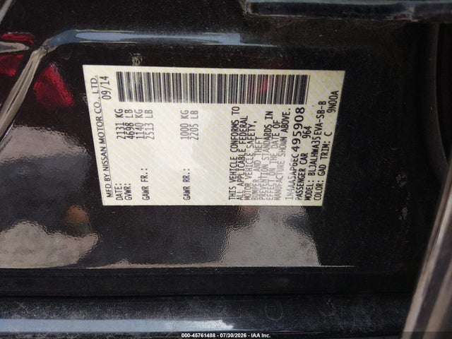 Продажа на аукционе авто 2014 Nissan Maxima 3.5 Sv, vin: 1N4AA5AP6EC495908, номер лота: 45761488