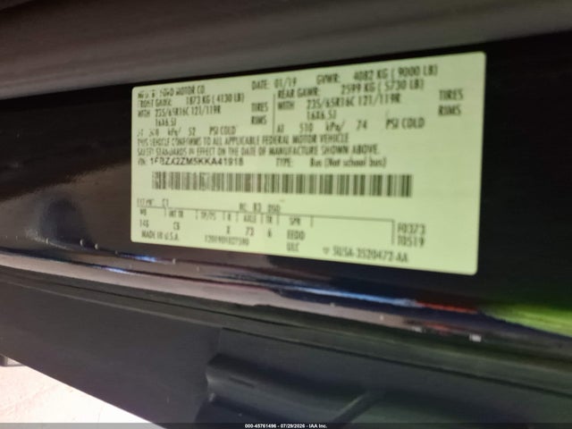 Продажа на аукционе авто 2019 Ford Transit-350 Xl, vin: 1FBZX2ZM5KKA41918, номер лота: 45761496