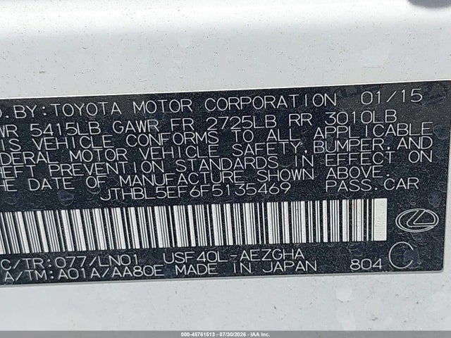 2015 Lexus Ls 460 მანქანა იყიდება აუქციონზე, vin: JTHBL5EF6F5135469, აუქციონის ნომერი: 45761513