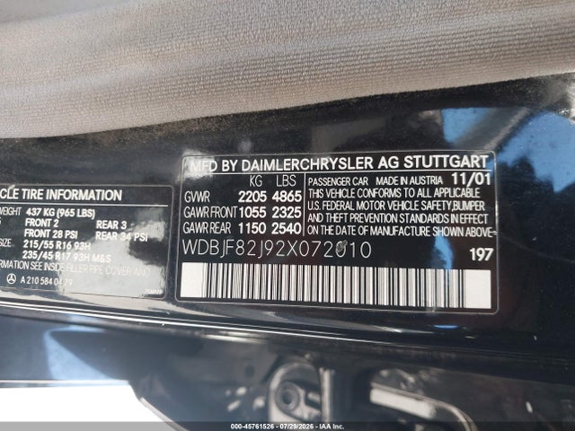 Aukcja sprzedaży 2002 Mercedes-benz E 320 4m/4m Special Edition, vin: WDBJF82J92X072010, numer aukcji: 45761526