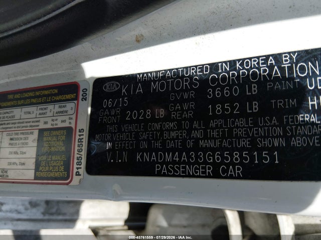 KNADM4A33G6585151 KIA RIO LX