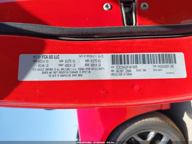 Aukcja sprzedaży 2015 Dodge Charger Sxt, vin: 2C3CDXHG3FH874895, numer aukcji: 45761563
