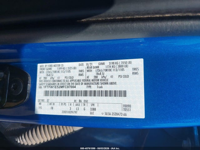 Продажа на аукционе авто 2021 Ford F-150 Xlt, vin: 1FTFW1E52MFC97004, номер лота: 45761599