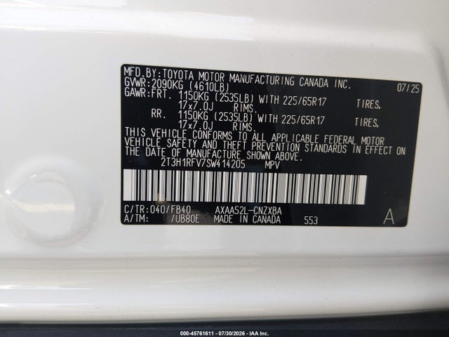 Продажа на аукционе авто 2025 Toyota Rav4 Le, vin: 2T3H1RFV7SW414205, номер лота: 45761611