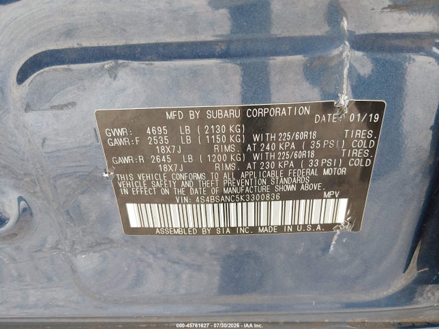 4S4BSANC5K3300836 Subaru Outback 2.5i Limited