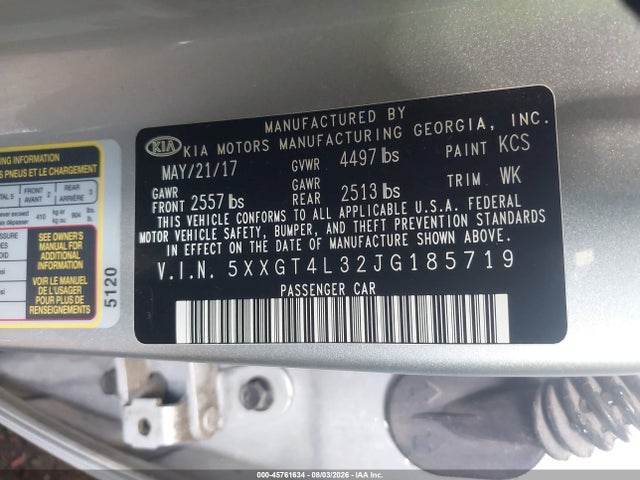 Aukcja sprzedaży 2018 Kia Optima Lx, vin: 5XXGT4L32JG185719, numer aukcji: 45761634