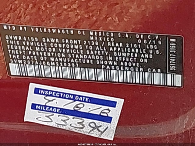Aukcja sprzedaży 2016 Volkswagen Jetta 1.4t S, vin: 3VW267AJ0GM229337, numer aukcji: 45761638