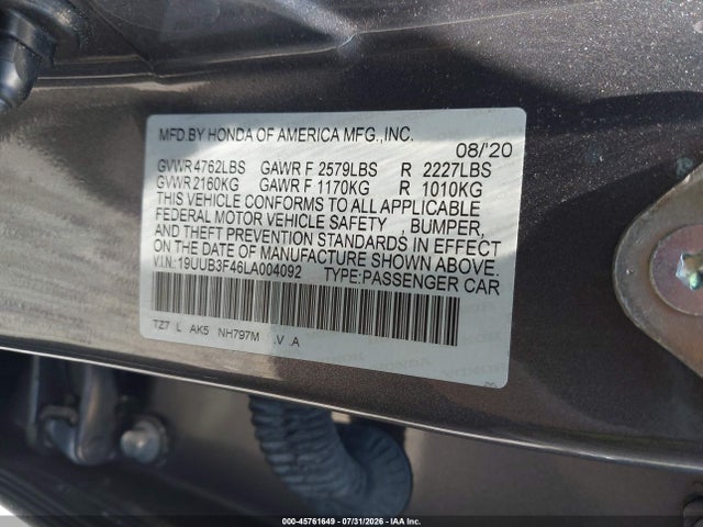 Продаж на аукціоні авто 2020 Acura Tlx Tech Package, vin: 19UUB3F46LA004092, номер лоту: 45761649