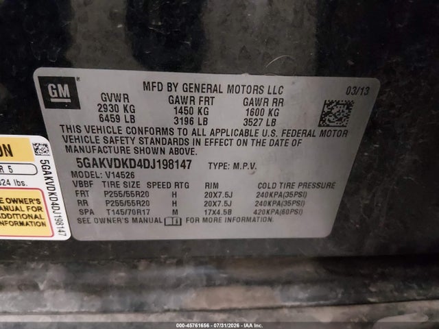 2013 Buick Enclave Premium მანქანა იყიდება აუქციონზე, vin: 5GAKVDKD4DJ198147, აუქციონის ნომერი: 45761656