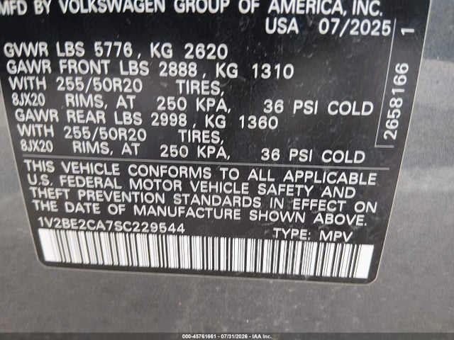 Продажа на аукционе авто 2025 Volkswagen Atlas Cross Sport Sel, vin: 1V2BE2CA7SC229544, номер лота: 45761661