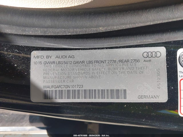 2016 Audi A6 Premium Plus მანქანა იყიდება აუქციონზე, vin: WAUFGAFC7GN101723, აუქციონის ნომერი: 45761669