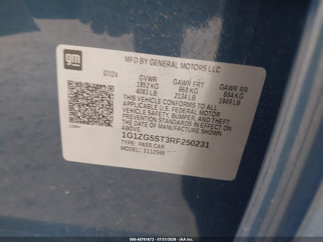 Продажа на аукционе авто 2024 Chevrolet Malibu Fwd Rs, vin: 1G1ZG5ST3RF250231, номер лота: 45761672
