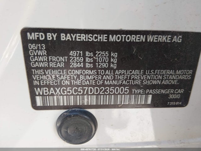 45761728 :رقم المزاد ، WBAXG5C57DD235005 vin ، 2013 Bmw 528i مزاد بيع