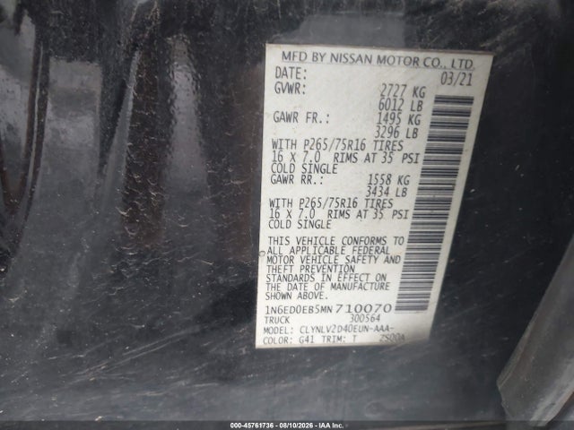 Nissan Frontier Pro-4x 4x4 2021 1N6ED0EB5MN710070 Image 9