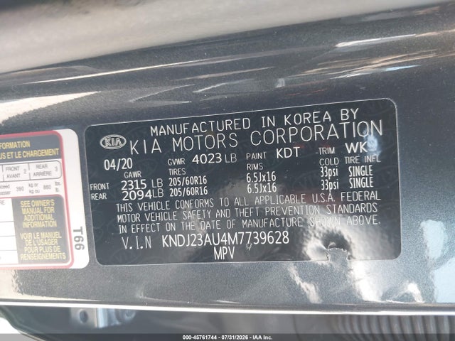 Aukcja sprzedaży 2021 Kia Soul S, vin: KNDJ23AU4M7739628, numer aukcji: 45761744