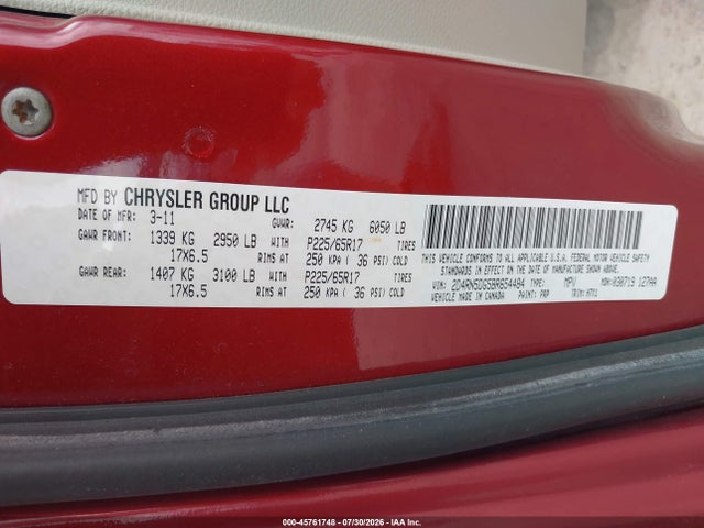 45761748 :رقم المزاد ، 2D4RN5DG5BR654484 vin ، 2011 Dodge Grand Caravan Crew مزاد بيع