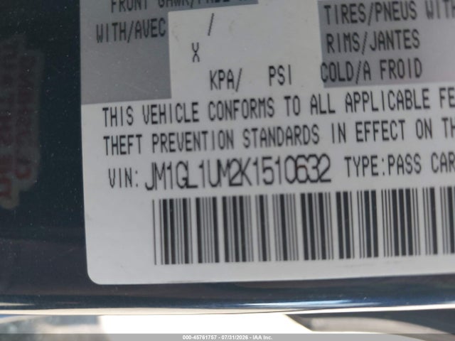Aukcja sprzedaży 2019 Mazda Mazda6 Sport, vin: JM1GL1UM2K1510632, numer aukcji: 45761757