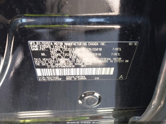Продаж на аукціоні авто 2017 Toyota Rav4 Limited, vin: 2T3DFREV1HW560836, номер лоту: 45761783