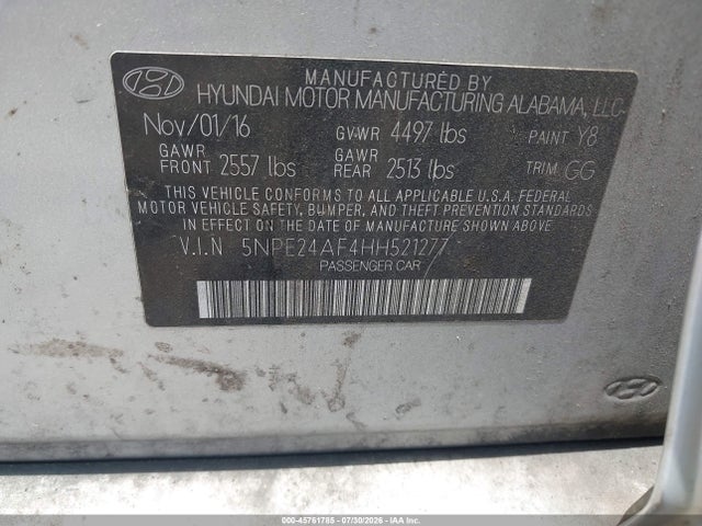 Продажа на аукционе авто 2017 Hyundai Sonata, vin: 5NPE24AF4HH521277, номер лота: 45761785