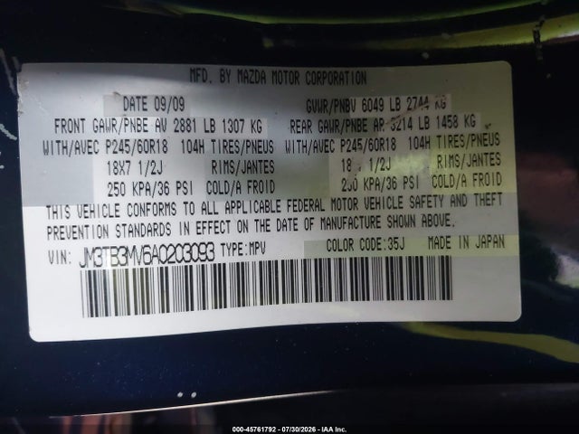 Продаж на аукціоні авто 2010 Mazda Cx-9 Touring, vin: JM3TB3MV6A0203093, номер лоту: 45761792