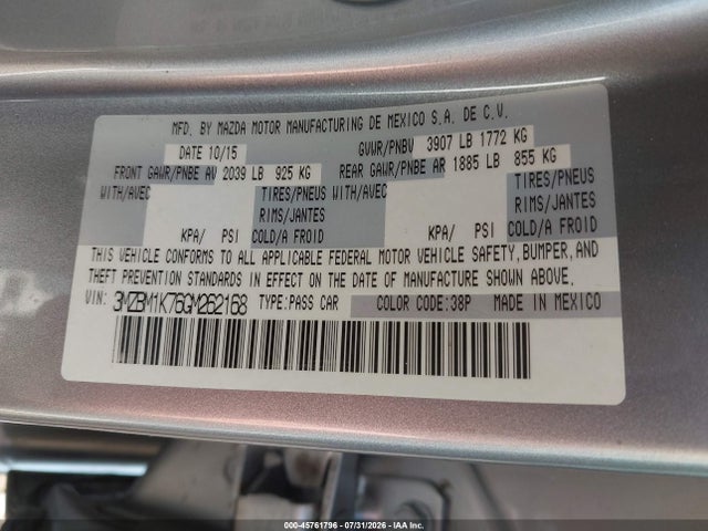 Aukcja sprzedaży 2016 Mazda Mazda3 I Sport, vin: 3MZBM1K76GM262168, numer aukcji: 45761796