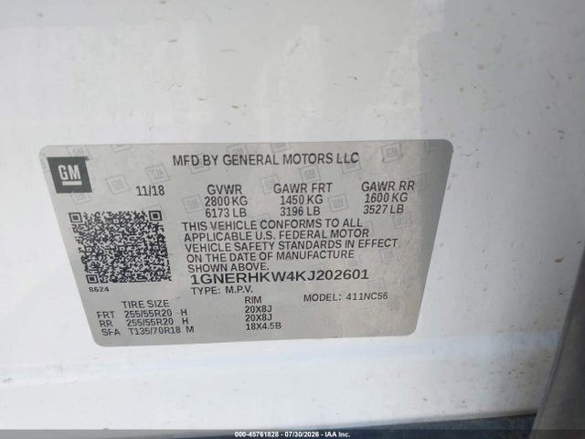 Chevrolet Traverse 3lt 2019 1GNERHKW4KJ202601 Image 9