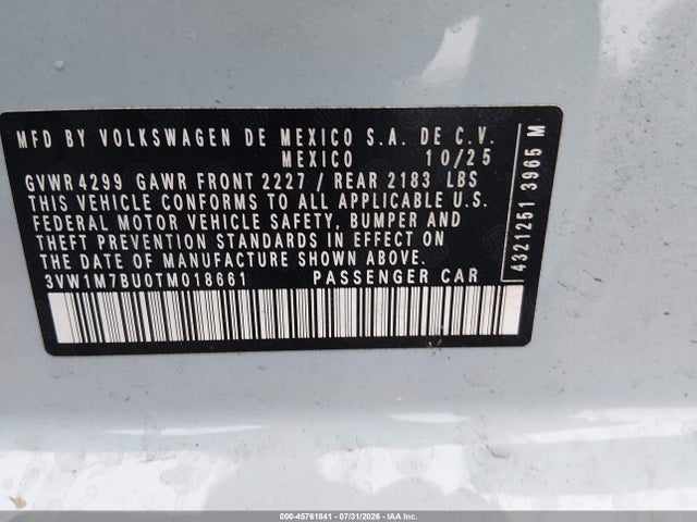 Продажа на аукционе авто 2026 Volkswagen Jetta Gli Autobahn, vin: 3VW1M7BU0TM018661, номер лота: 45761841