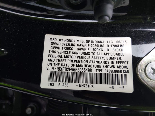 Продаж на аукціоні авто 2015 Honda Civic Ex-l, vin: 19XFB2F96FE086498, номер лоту: 45761855