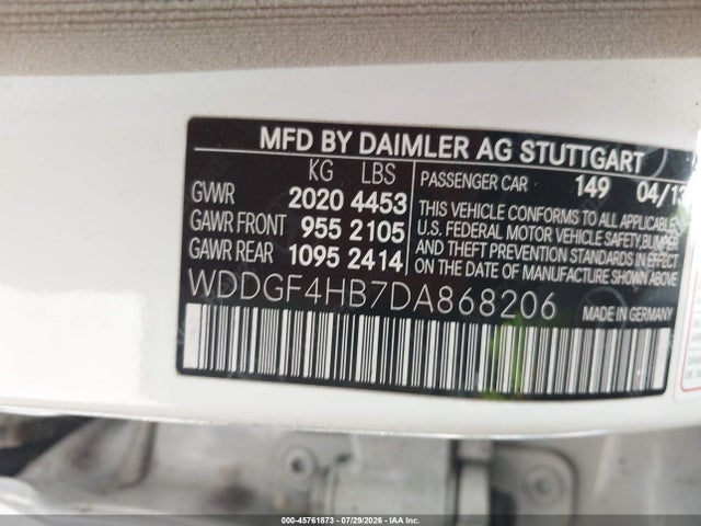 45761873 :رقم المزاد ، WDDGF4HB7DA868206 vin ، 2013 Mercedes-benz C 250 Sport مزاد بيع