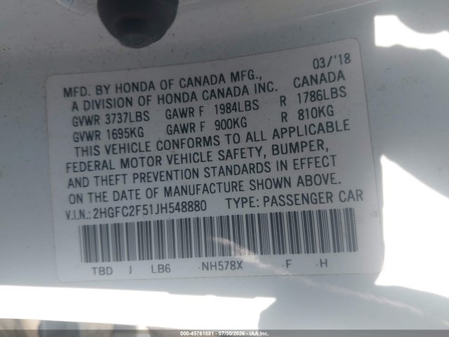 Продаж на аукціоні авто 2018 Honda Civic Lx, vin: 2HGFC2F51JH548880, номер лоту: 45761881