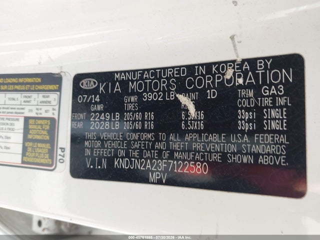 Aukcja sprzedaży 2015 Kia Soul, vin: KNDJN2A23F7122580, numer aukcji: 45761885
