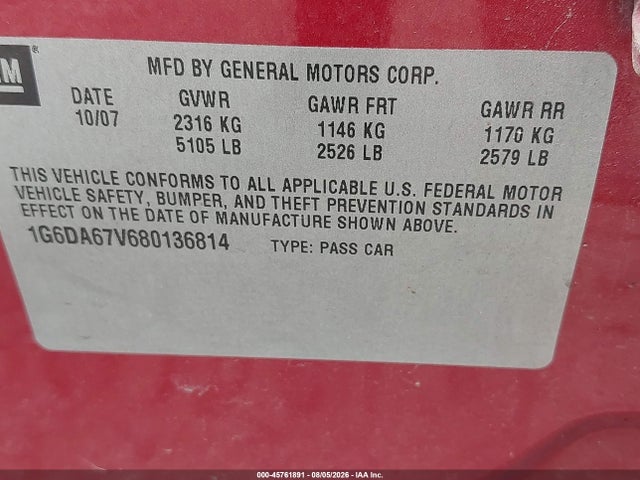 45761891 :رقم المزاد ، 1G6DA67V680136814 vin ، 2008 Cadillac Sts Awd W/1sb مزاد بيع