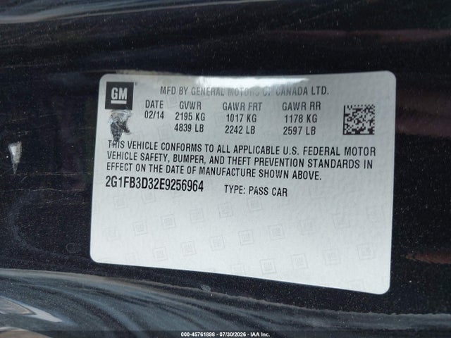 2014 Chevrolet Camaro 1lt მანქანა იყიდება აუქციონზე, vin: 2G1FB3D32E9256964, აუქციონის ნომერი: 45761898