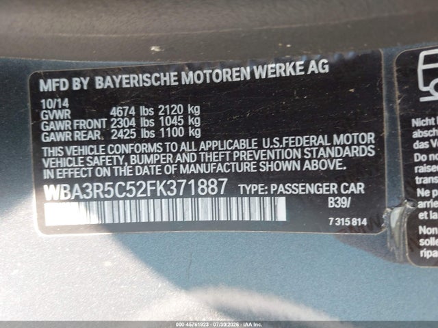 Aukcja sprzedaży 2015 Bmw 435i Xdrive, vin: WBA3R5C52FK371887, numer aukcji: 45761923