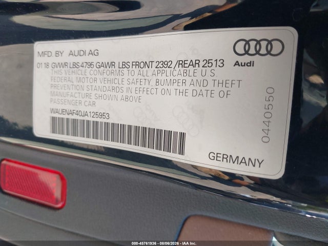 45761936 :رقم المزاد ، WAUENAF40JA125953 vin ، 2018 Audi A4 2.0t Premium/2.0t Tech Premium مزاد بيع