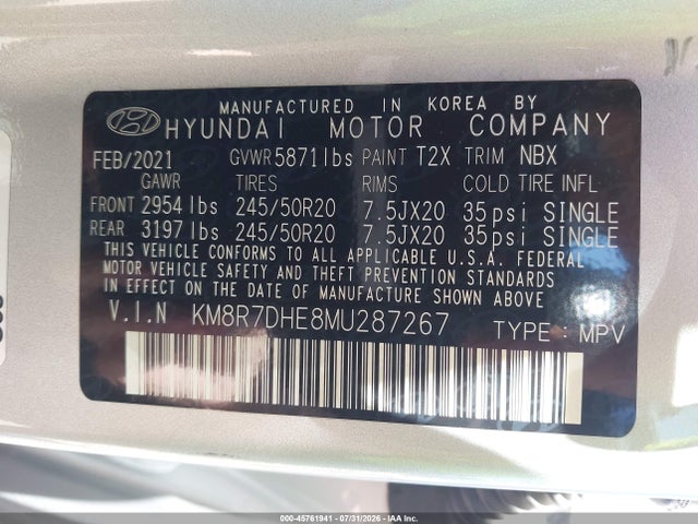 Hyundai Palisade Calligraphy 2021 KM8R7DHE8MU287267 Image 9