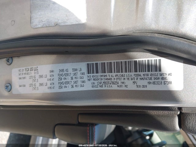 2015 Jeep Cherokee Trailhawk მანქანა იყიდება აუქციონზე, vin: 1C4PJMBS3FW786254, აუქციონის ნომერი: 45761945