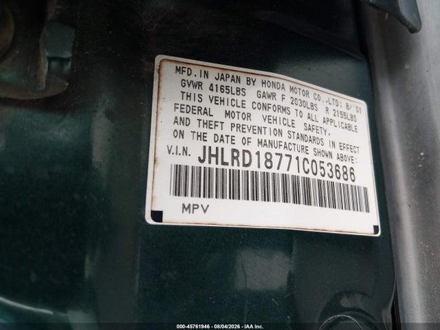 Продаж на аукціоні авто 2001 Honda Cr-v Special Edition, vin: JHLRD18771C053686, номер лоту: 45761946